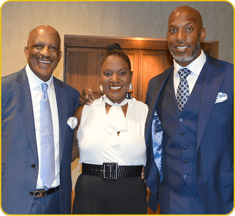 PBLA founders Coach Lonnie Porter, Staci Porter and Chauncey Billups pose for a photo